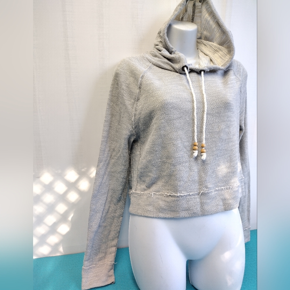 Aeropostale Womens Pullover Crop Hoodie Sweatshirt Gray Size M